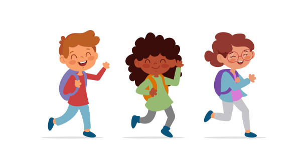 istock Happy School Kids Running with Backpacks – Cartoon Illustration 2203161854