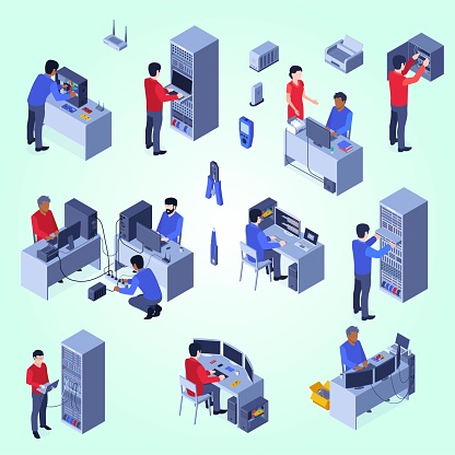 System Administror Workflow System Administrator Flowchart With Computer Networks Symbols Isometric ...