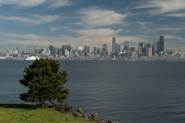 Elliott bay, Seattle, WA USA - April 20, 2024 : Gorgeous views on Elliott bay of Seattle in Washington state, USA
