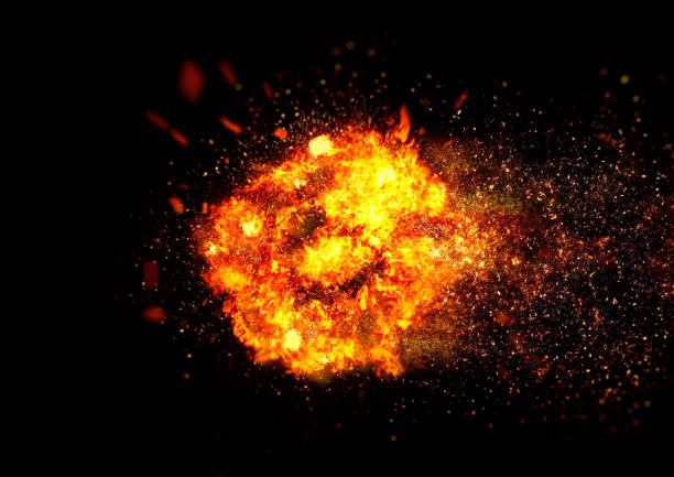 istock 3d illustration of a fireball exploding and burning on a black background 2203174578