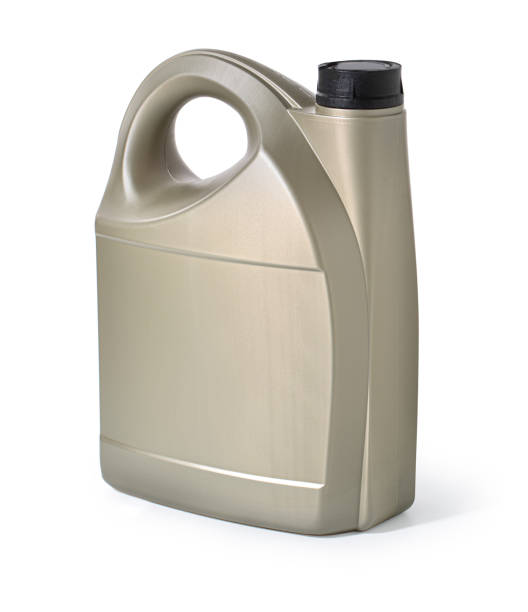 istock Gray plastic canister with black cap for engine oil or other automotive fluids 2203174949