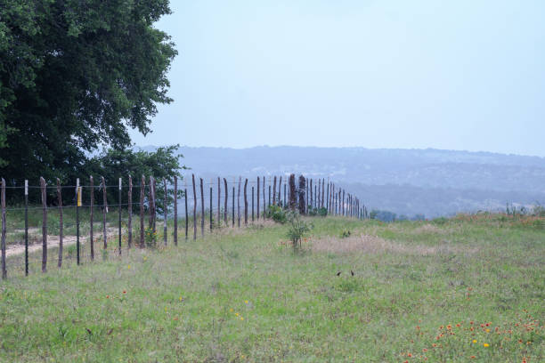 Tranquil countryside landscape with barbed wire fence at sunset