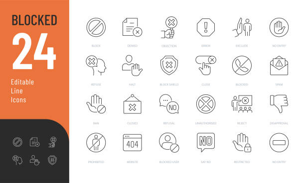 blockierte linie bearbeitbare symbole eingestellt. - stoppschild stock-grafiken, -clipart, -cartoons und -symbole