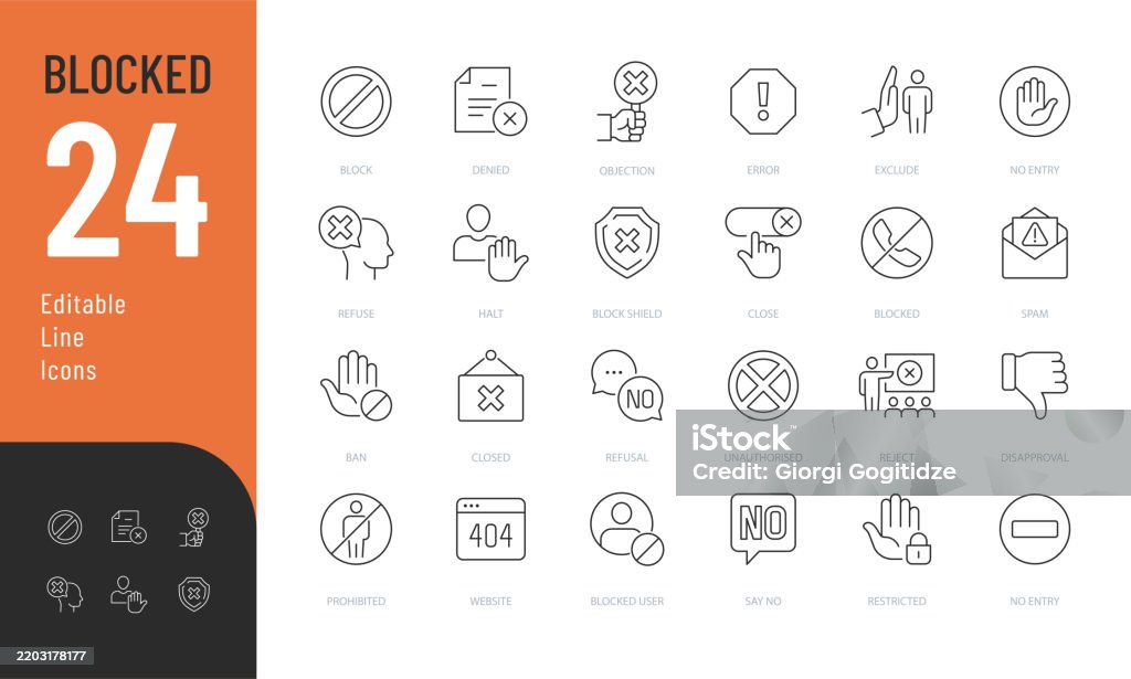 Blocked Line Editable Icons set. - Royalty-free Pictogram vectorkunst Blocked Line Editable Icons set. - Royalty-free Pictogram vectorkunst