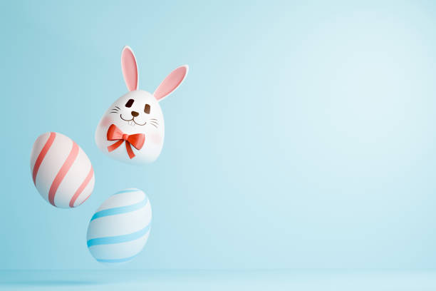Easter concept with Easter eggs and bunnies and this legendary story.3d illustrations
