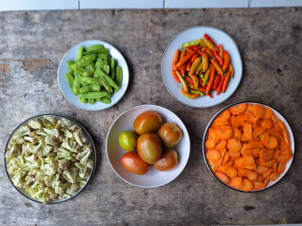 istock Various Of Vegetable On A Plate. Top View. 2203182534