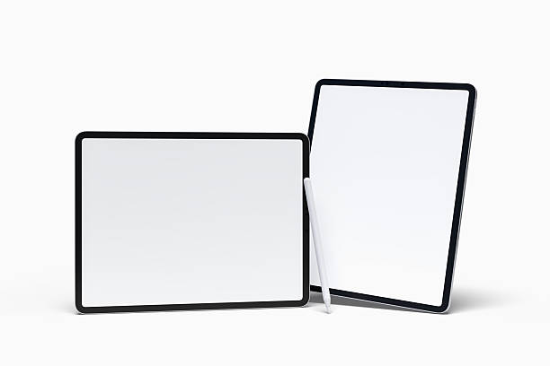 istock Realistic modern tablet and pencil digital device mockup front view with blank screen and shadow isolated on background. Technology empty display template for ui, ux, app and website presentation 2203182735