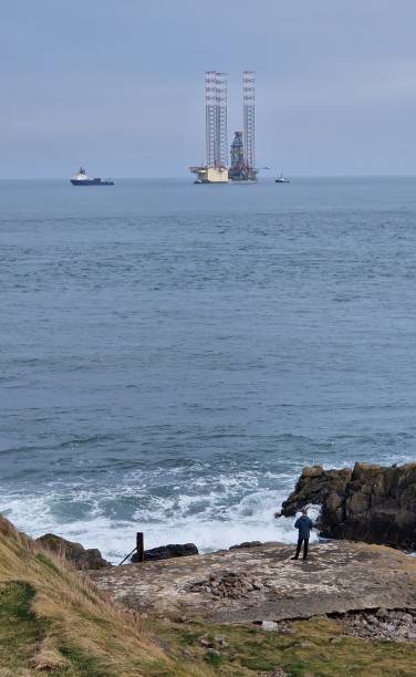 Jack-up oil rig Noble Intrepid arriving in South Aberdeen Harbour, Scotland, 3 March 2025