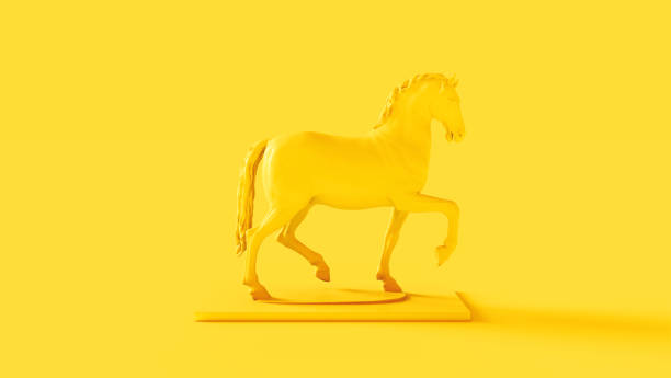 Vivid Yellow Horse Trotting Motion Glowing Background 3D Illustration