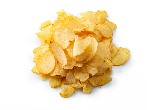 istock Snacks:  Close-Up Of Potato Chips.  Directly above shot. 2203187436