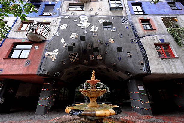 Hundertwasser House, a natural apartment block with a forested roof in Wien (Vienna), Austria