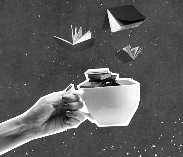 istock Hand holding a cup with books flying out of it. Studying, self-development. Concept of knowledge 2203194284