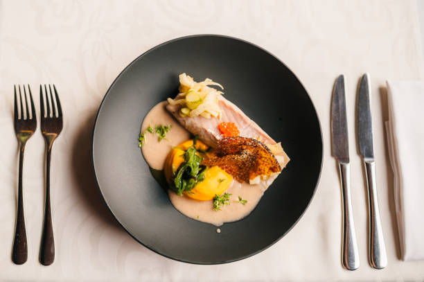 istock Trout, pumpkin puree and seaweed 2203196446