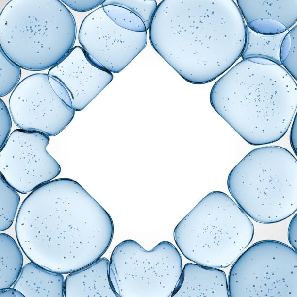 istock Blue bubbles of various sizes frame a blank space, creating an abstract design that draws attention to the central white area, evoking tranquility and freshness. 3d render 2203197078