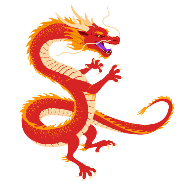 istock Red Chinese Dragon, traditional character. Design for new year and all festivals. Vector illustration on white background. 2203204476