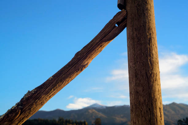 Sierra crest horizon behind wooden barrier rustic fence