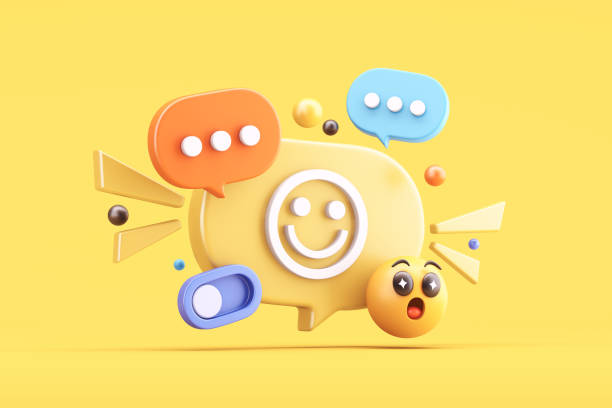 istock Speech bubble with smiley face, chat icons, and emoji 2203211092