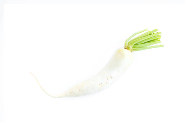 Fresh white radish isolated on white background, Daikon radish