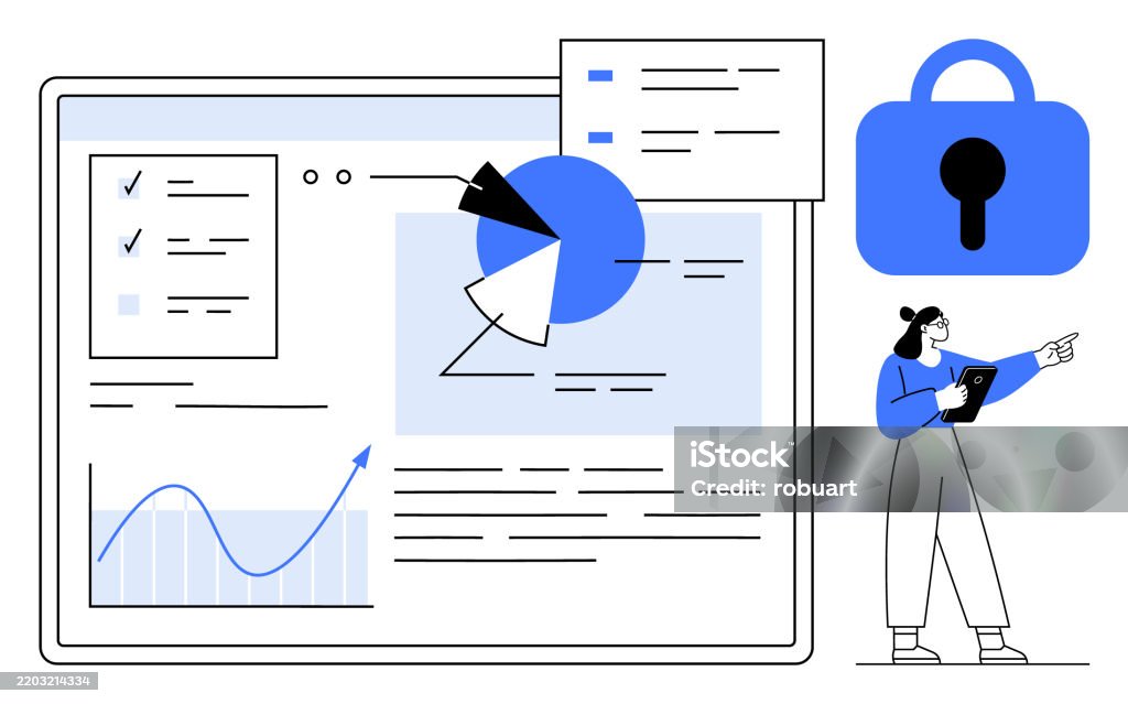Security Data Chart Data Security Analysis With Charts And Lock Symbol Stock Illustration ...