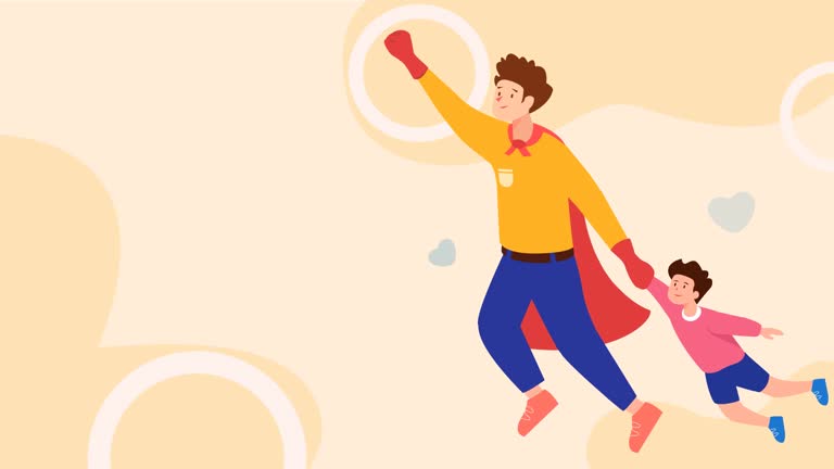 Father and son in superman costume motion graphics animation