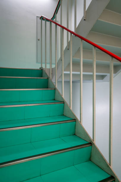 istock Colorful staircase design: red and green staircase 2203220801