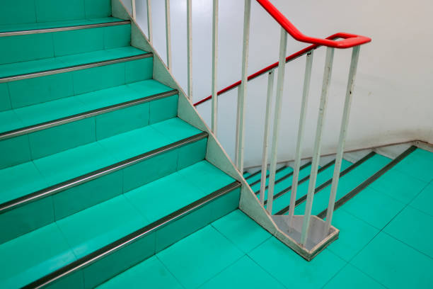 istock Colorful staircase design: red and green staircase 2203220819