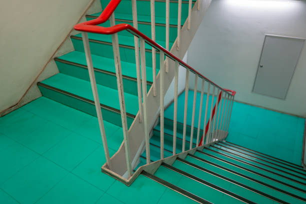 istock Colorful staircase design: red and green staircase 2203220826