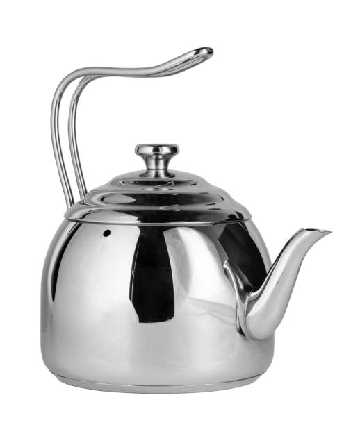 Stainless steel teapot isolated on white background