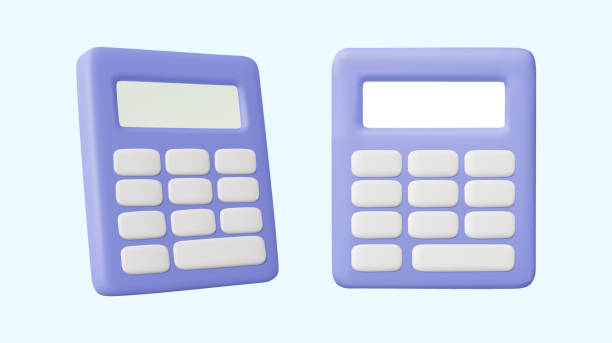 istock 3D vector illustration render of purple front and side view calculator icon with white button isolated on light blue background. For finance, accounting, education, calculation, planning. 2203224535