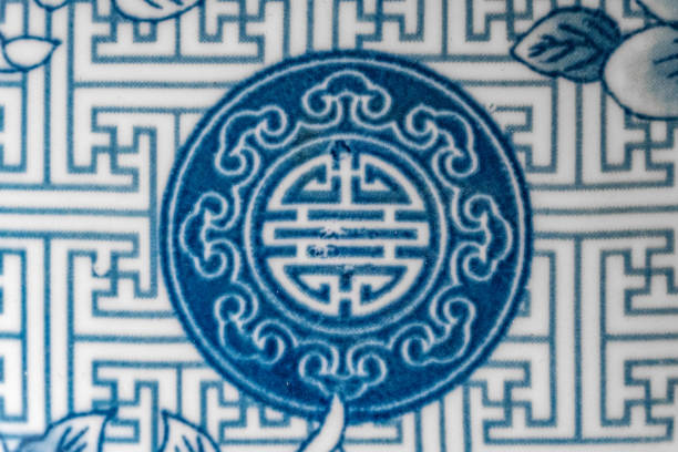Close-up of a partial pattern on Chinese porcelain
