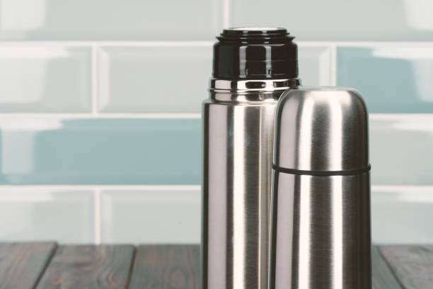istock Aluminum metal thermos container bottle close up 2203228907