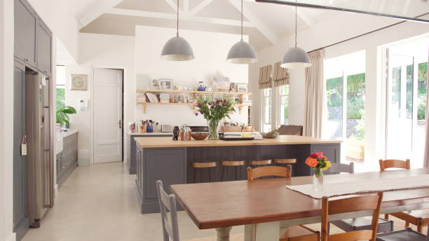 istock Interior Of Stylish Modern Kitchen Dining Room With No People 2203229940