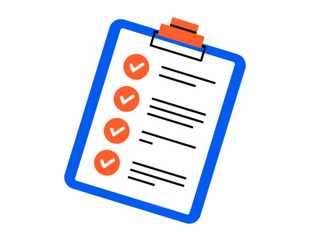 Clipboard with note flat illustration Hand drawn cute cartoon illustration clipboard with note. Flat vector check list form sticker doodle. Successful plan. Completed todo list icon. Check mark in box. Productivity concept. Isolated. to do list stock illustrations