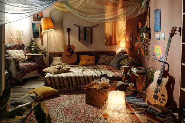 istock Cozy Bohemian Bedroom Filled with Artistic Decor 2203238001