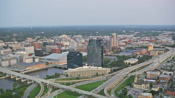 istock Aerial View Over Grand Rapids with Serene Skyline 2203243711