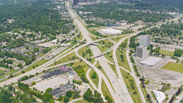 istock Aerial View of Lansing Michigan Highway Stack Interchange 2203245418