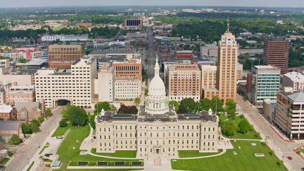 istock Historic Lansing Capitol Building with City Skyline View 2203245446