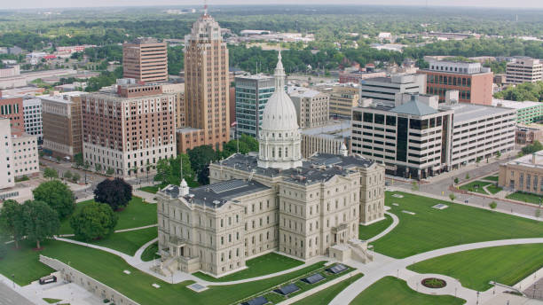 istock Historic Michigan State Capitol Surrounded by Urban Lansing Skyline 2203245451