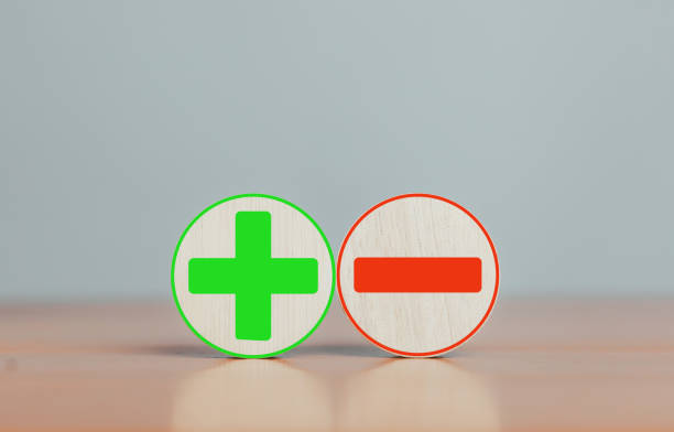 pros and cons. Comparison of plus and minus signs. Copy space.