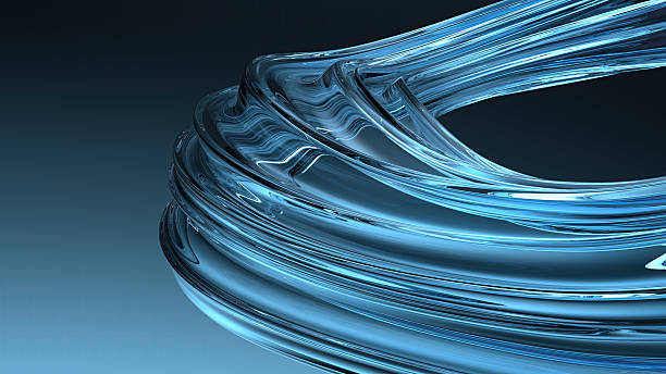 istock Blue Glass Wavy Board Dark Background Delicate Contemporary Art Linear Elegant Modern 3D Rendering Abstract Background 2203248492
