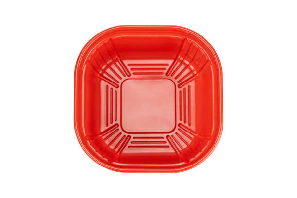 istock Top view of Red square plastic bowl with rounded edges isolated on white background with clipping path. 2203261690