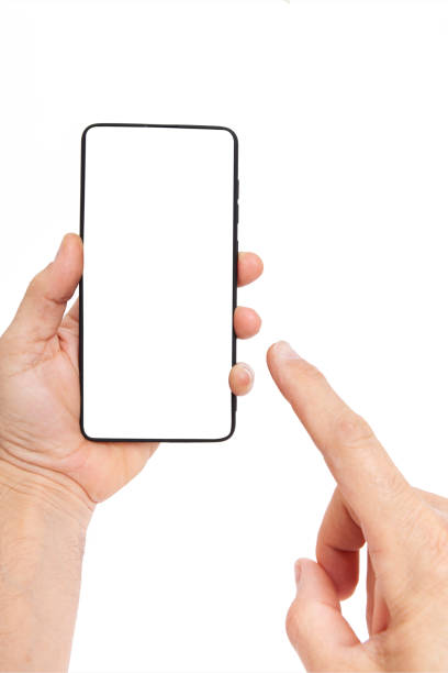 istock Mobile phone on white background. Hand holding mobile phone on white background. 2203262925