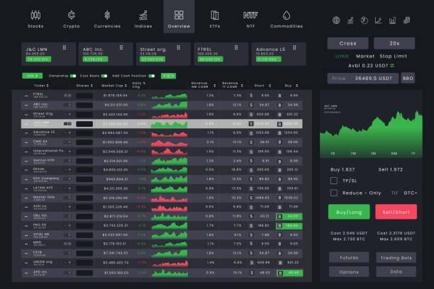stockillustraties, clipart, cartoons en iconen met trading dashboard overview - effectenbeurs