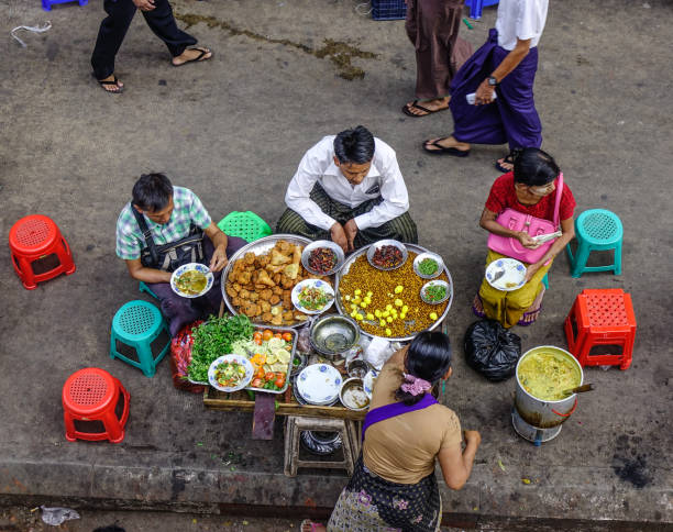 Yangon, Myanmar - Feb 1, 2017. Street foods in Yangon, Myanmar. Yangon is Myanmar largest city and its most important commercial centre.