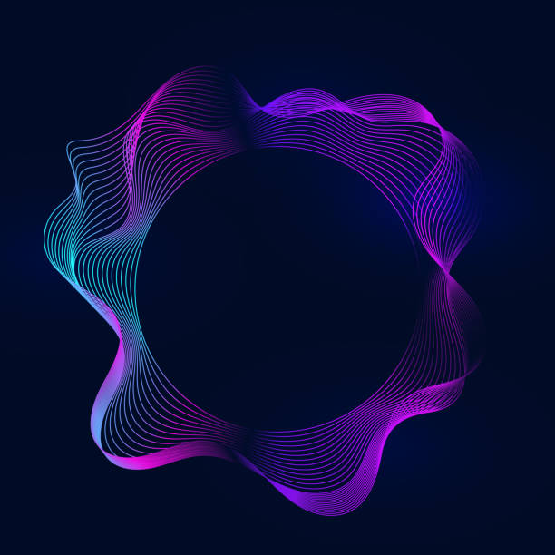 illustrations, cliparts, dessins animés et icônes de modern futuristic science and technology of soundwave design. abstract circle lines wave colorful purple and blue gradient isolated on dark black background. - but égalisateur