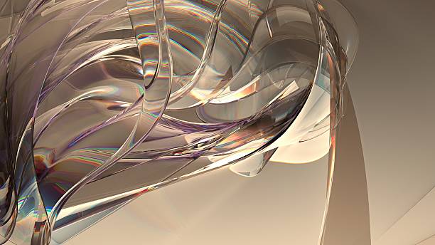 An abstract background expressed through the delicate curves of refracted light in warm-colored rainbow glass, featuring elegant and modern 3D rendering.