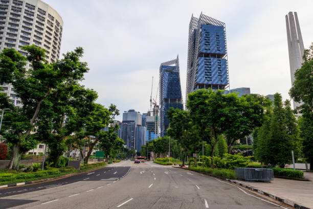 Panorama view with Beach Road, skyscrapers and complex South Beach Tower in Singapore
