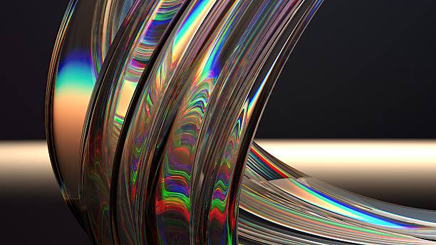 istock An abstract background featuring a modern and elegant 3D rendering of warm-colored rainbow refracted light through curved glass. 2203292261