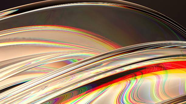 istock An abstract background featuring elegant and modern 3D rendering of delicate curves created by the refraction of warm-colored rainbow glass. 2203293271