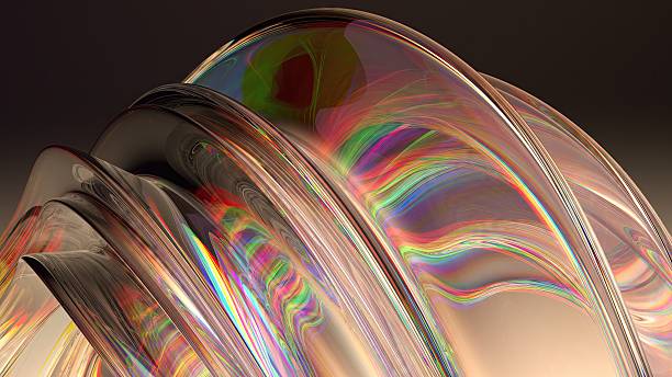 istock An elegant and modern 3D rendering of an abstract background featuring warm-colored rainbow refracted light through glass, depicted with contemporary artistic curves. 2203295739